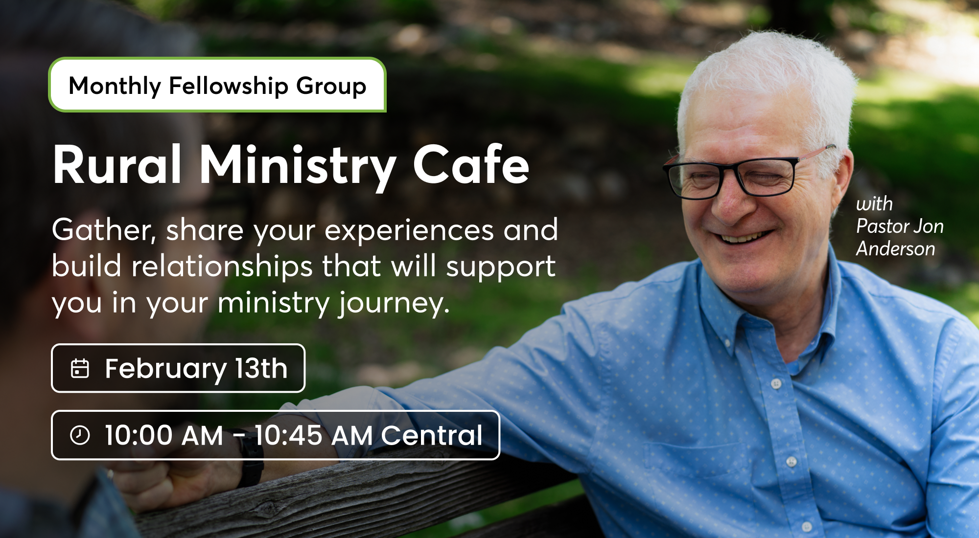 Rural Ministry Cafe February 2025. Image featuring description copy: Gather, share your experiences and build relationships that will support you in your ministry journey.